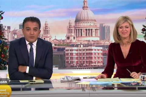 Awkward moment Kate Garraway cringes as Adil Ray hints he’s been snubbed from GMB Christmas party