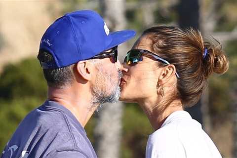 Alessandra Ambrosio shares a kiss with boyfriend Richard Lee while playing beach volleyball