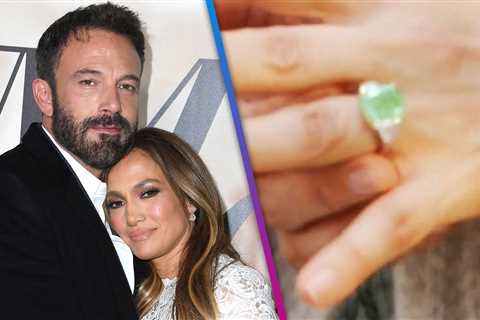 J.Lo’s Green ENGAGEMENT Ring Channels Versace Dress