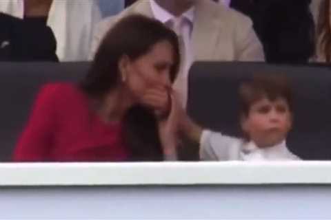 Royal fans all say the same thing as cheeky Prince Louis caught covering his mum Kate’s MOUTH..