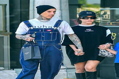 Kourtney Kardashian drowns her frame in baggy T-shirt on day out with Travis Barker and Reign, 7,..