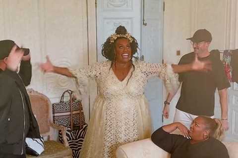 Alison Hammond looks slimmer than ever and almost unrecognisable as she dances backstage at a..