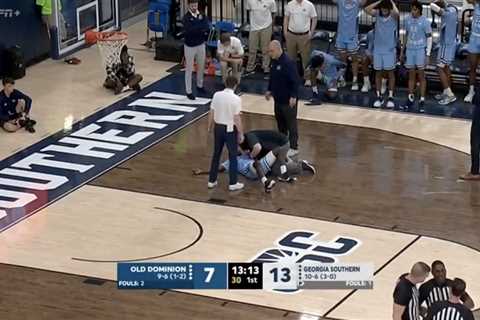 Old Dominion basketball player Imo Essien collapses on court in scary scene