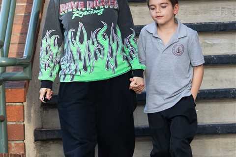 Kourtney Kardashian grabs Reign’s hand as she takes feisty son, 8, and daughter Penelope, 10, to..