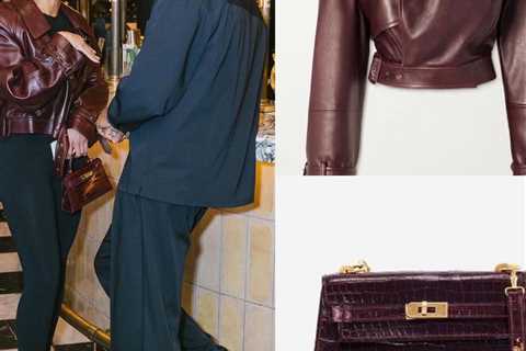 Lori Harvey Wore a Saint Laurent Lambskin Cropped Moto Jacket and a Burgundy Hermes Kelly 20 Bag..