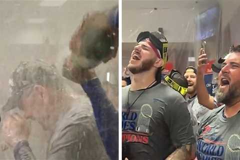 Texas Rangers Blare Creed, Suck Down Booze To Celebrate World Series Win