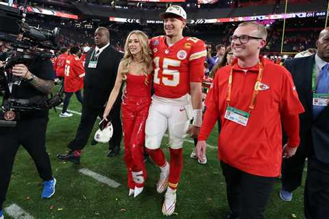 Watch Brittany Mahomes Convince Post Malone to Put on a Chiefs Jacket at a Super Bowl Afterparty