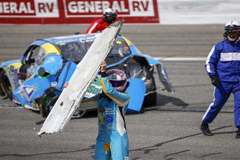 NASCAR driver rips bumper off wrecked car, throws it at rival driver