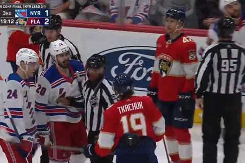 Chris Kreider tosses Matthew Tkachuk’s mouthguard into the stands in wild Game 4 moment