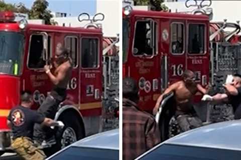 Man Jumps on Moving Fire Truck in L.A., Firefighters Retaliate in Wild Video