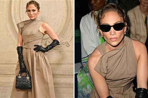 Jennifer Lopez Beams While Posing for Pics at Paris Fashion Week