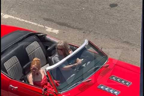 Lindsay Lohan, Jamie Lee Curtis Speed Off in Convertible For 'Freaky Friday 2'