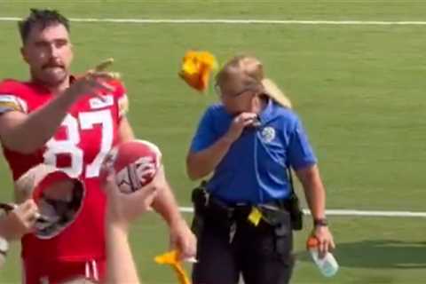 Travis Kelce Tosses Gloves To Taylor Swift Fan At Chiefs' Training Camp