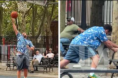 Adam Sandler Stretches, Plays Basketball in New York City