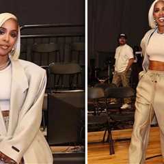 Kelly Rowland Slayed in A Nude  Oversized Fear of God Suit at the Kia NBA Tip-Off 2024