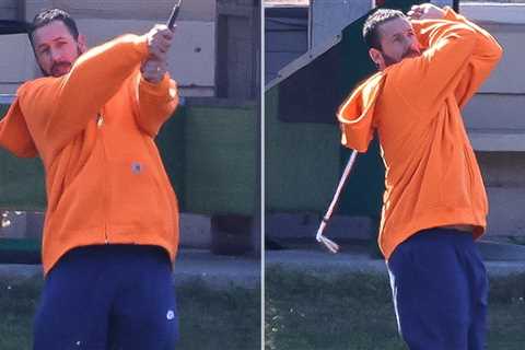 Adam Sandler Takes Golf Swings on 'Happy Gilmore 2' Movie Set