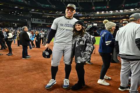 Aaron Judge celebrates Yankees’ first World Series berth in 15 years with wife Samantha Bracksieck