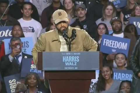 Eminem All Business Introducing Barack Obama at Kamala Harris Rally, Obama Raps