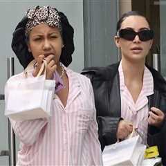 Kim Kardashian and North West Spotted in Los Angeles in Pink Victoria Secret Pajamas