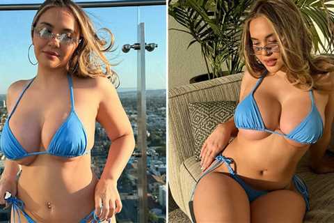 Stella Hudgens Parades Curves in Busty Blue Bikini
