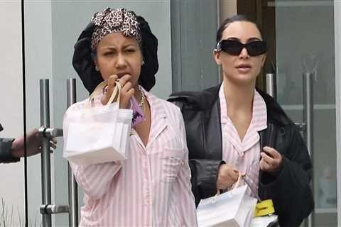 Kim Kardashian and North West Spotted in Los Angeles in Pink Victoria Secret Pajamas