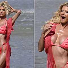 Victoria Silvstedt Models Bikinis on Beach, Shows Off Curves