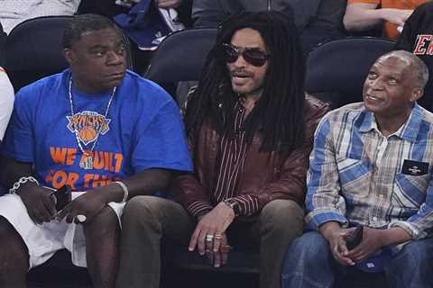 Stacked celebrity row featuring Lenny Kravitz, Timothee Chalamet takes in Knicks-Celtics Game 6