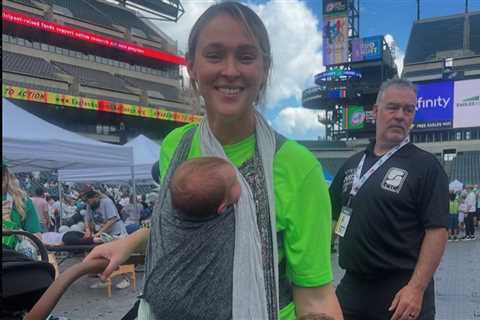 Jason Kelce's Wife, Kylie, Brings Newborn Baby Finnley To Eagles Charity Event