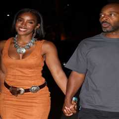 Kelly Rowland Wears Suede Tofé Dress and Represent Woman Boots in Paris as Tim Weatherspoon Sports..