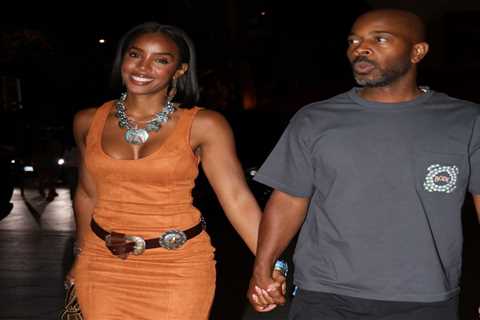 Kelly Rowland Wears Suede Tofé Dress and Represent Woman Boots in Paris as Tim Weatherspoon Sports..