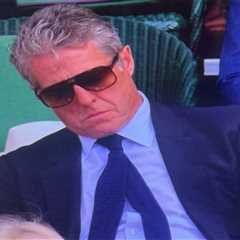Hugh Grant seemingly caught sleeping during Novak Djokovic’s Wimbledon match