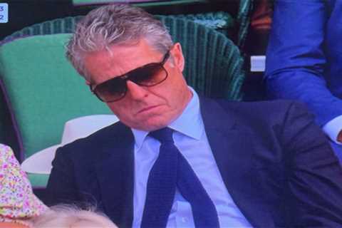 Hugh Grant seemingly caught sleeping during Novak Djokovic’s Wimbledon match