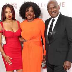 Viola Davis Shines in Orange Ralph Lauren Cut Out Gown with Husband Julius Tennon and Daughter..