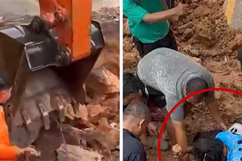 Road Worker Buried Alive When Road Suddenly Collapses