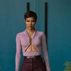 Hulu’s All’s Fair Fashion : Teyana Taylor in a Blush Rick Owens Cut-Out Top and Plum Victoria..