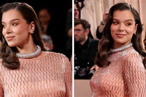 Hailee Steinfeld Debuted Her Baby Bump In A Gorgeous Mirrored Pink Gown At The Golden Globes