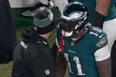 Nick Sirianni and A.J. Brown separated by Big Dom during heated Eagles playoff exchange