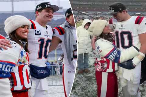 Drake Maye, wife Ann Michael embrace after Patriots’ AFC Championship victory