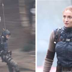 Sophie Turner Performs Her Own Parachute Stunt on Lara Croft Set, on Video