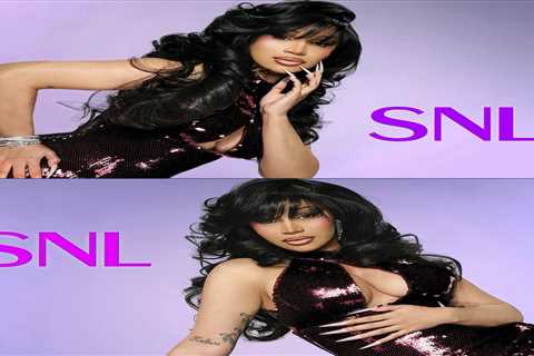 Cardi B ‘s Saturday Night Live Promotional Photos Burgundy Sequined Sergio Hudson Halter Gown