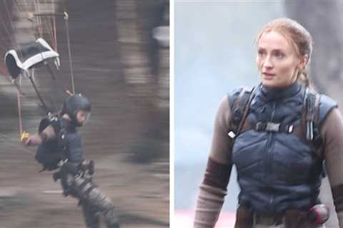 Sophie Turner Performs Her Own Parachute Stunt on Lara Croft Set, on Video