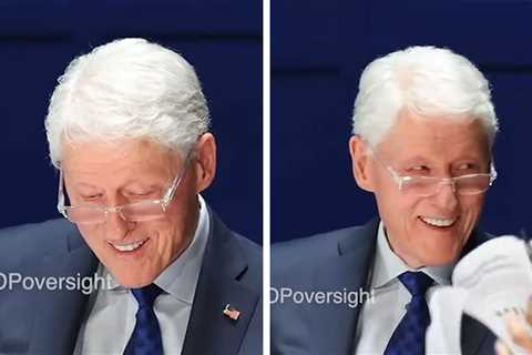 Bill Clinton Smiles and Laughs Looking Over Epstein Files Photo, on Video