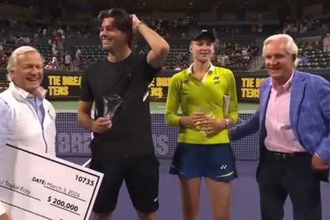Tennis star Elena Rybakina removes presenter’s hand from her back in awkward trophy ceremony