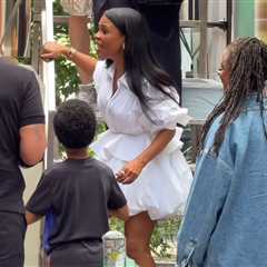 Nia Long Wore a Celine White Sculptural Shirt Dress and The Attico Ornella Dark Green Platform..