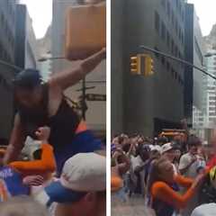 Knicks Fan Pantsed During Fight at Parade, Twerks on Opponent: Video