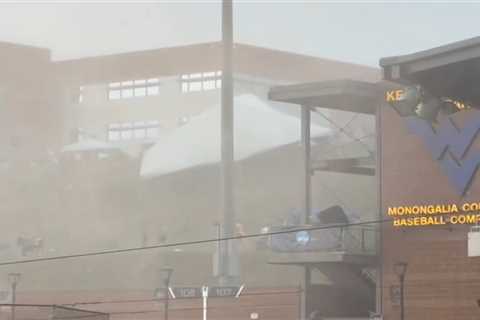 5 injured after ferocious winds rip through WVU baseball game, sending tents airborne