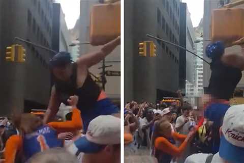Knicks Fan Pantsed During Fight at Parade, Twerks on Opponent: Video