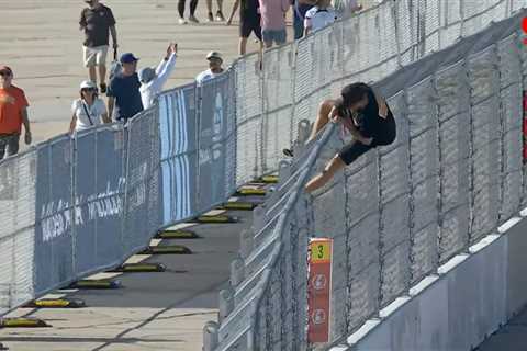 Crazed NASCAR fan climbs onto California track to fist-bump driver: ‘He’s wasted’