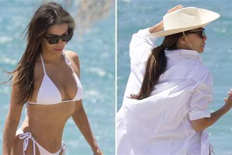 Eva Longoria Shows Off Flawless Figure in Cheeky Bikini at the Beach