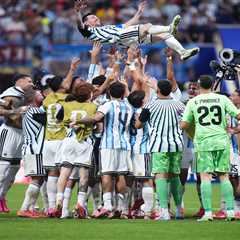 Argentina players toss Lionel Messi in the air after stunning comeback win